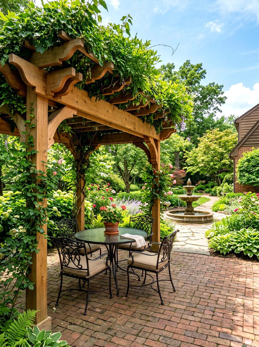 Traditional Wood Pergola - 30 outdoor breakfast pergola ideas