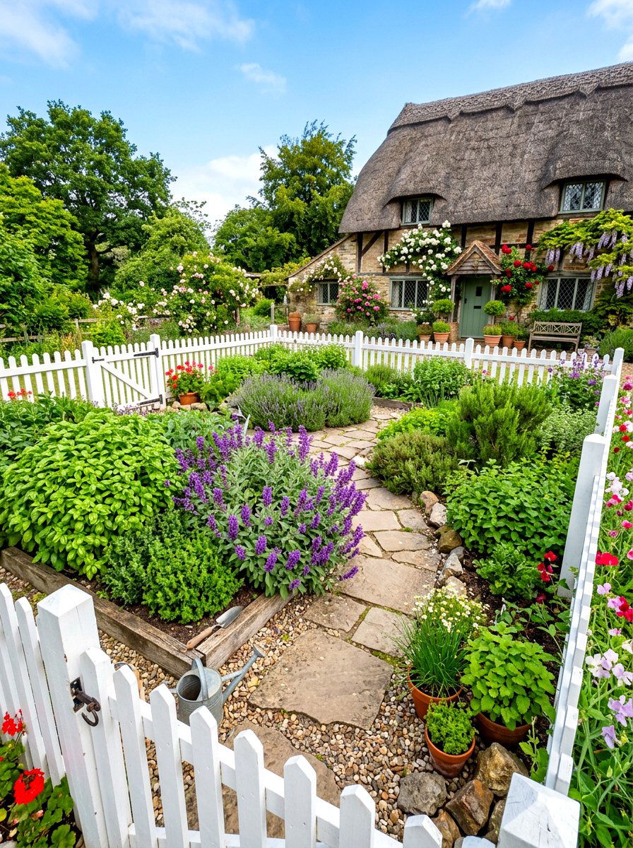 Traditional Wood Picket Fence - 30 herb garden fence ideas