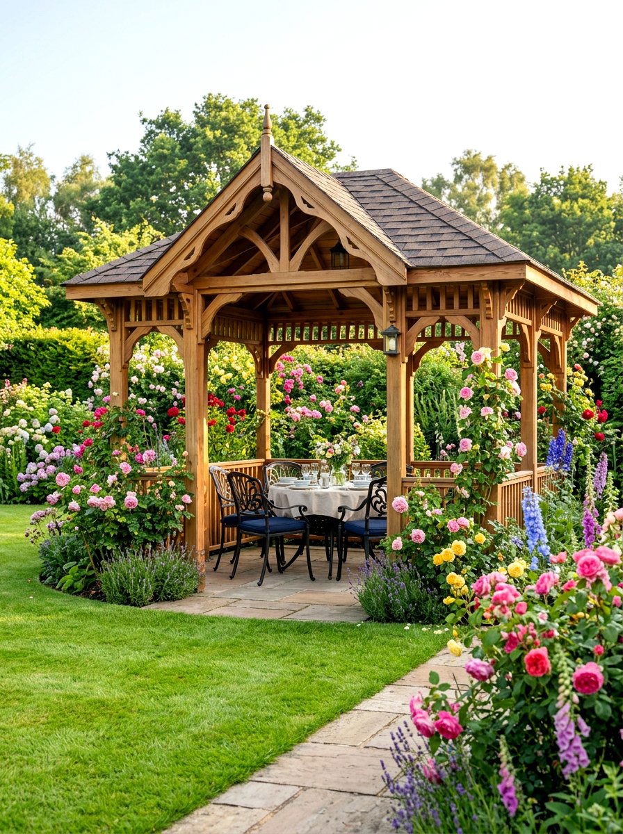 Traditional Wooden Garden Pavilion - 30 backyard pavilion ideas
