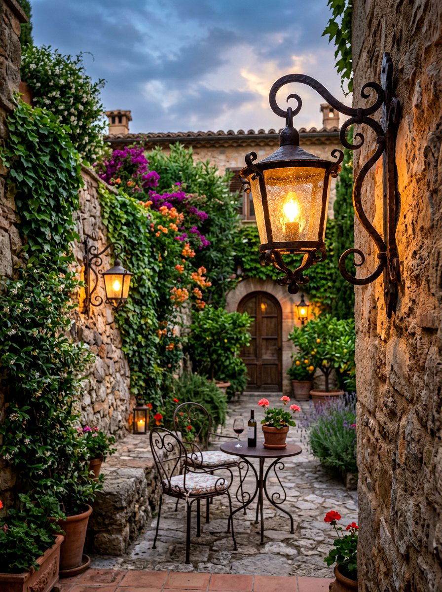 Traditional Wrought Iron Sconce - 30 retaining wall lighting ideas