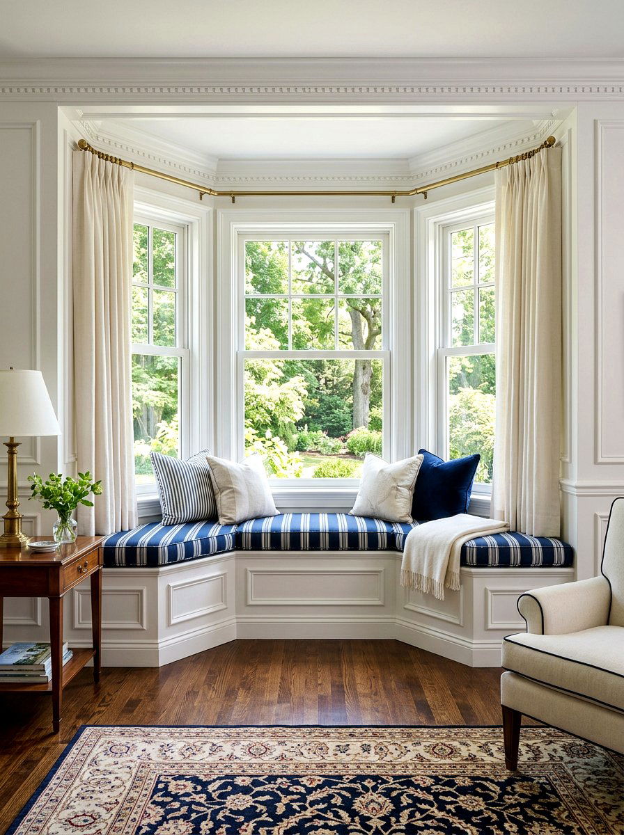 Traditional bay window bench - 30 bay window seating living room ideas