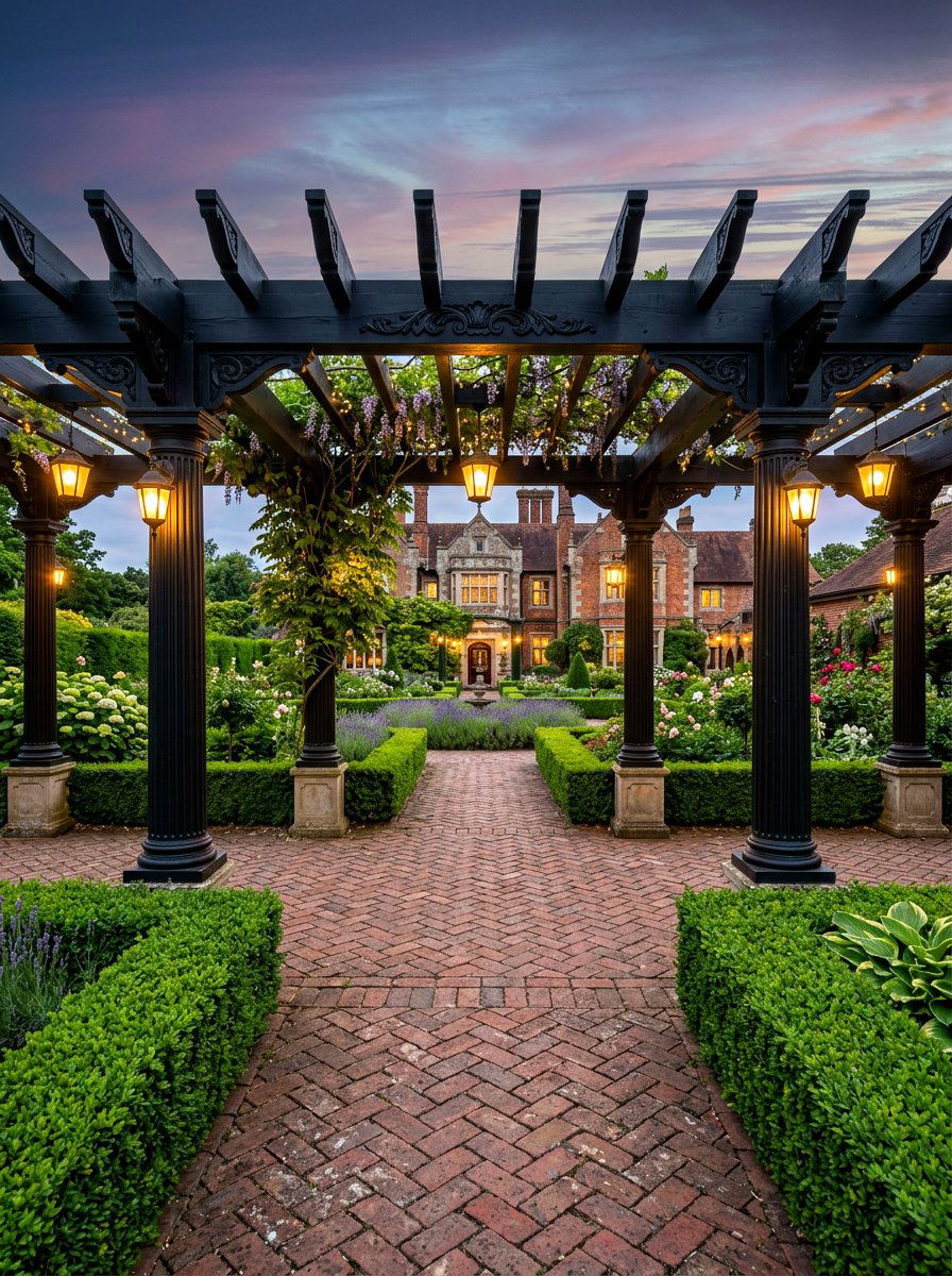 Traditional black pergola - 30 black pergola ideas