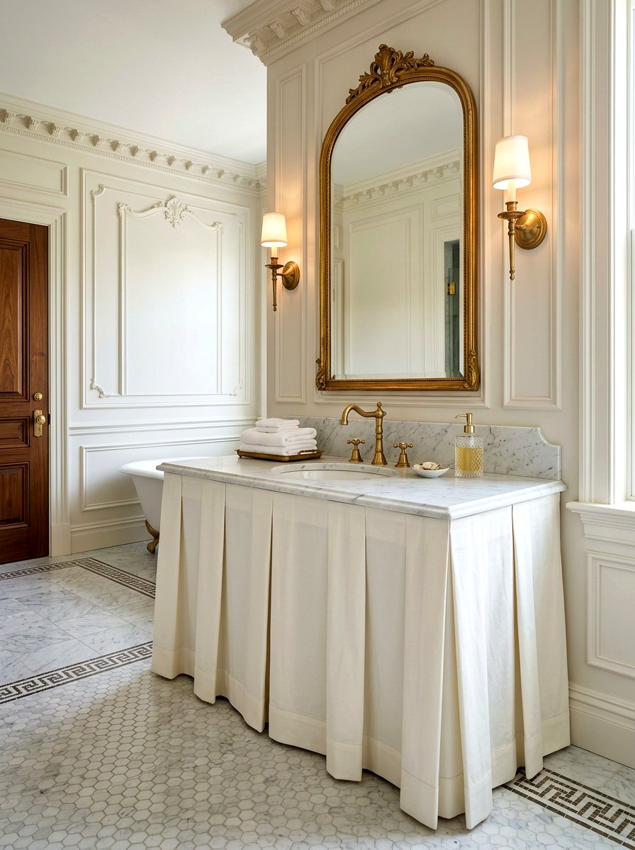 Traditional box pleat sink skirt - 30 skirted sink ideas