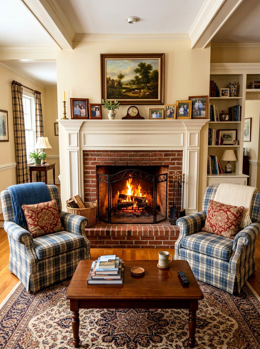 Traditional brick fireplace living room - 30 off center fireplace ideas