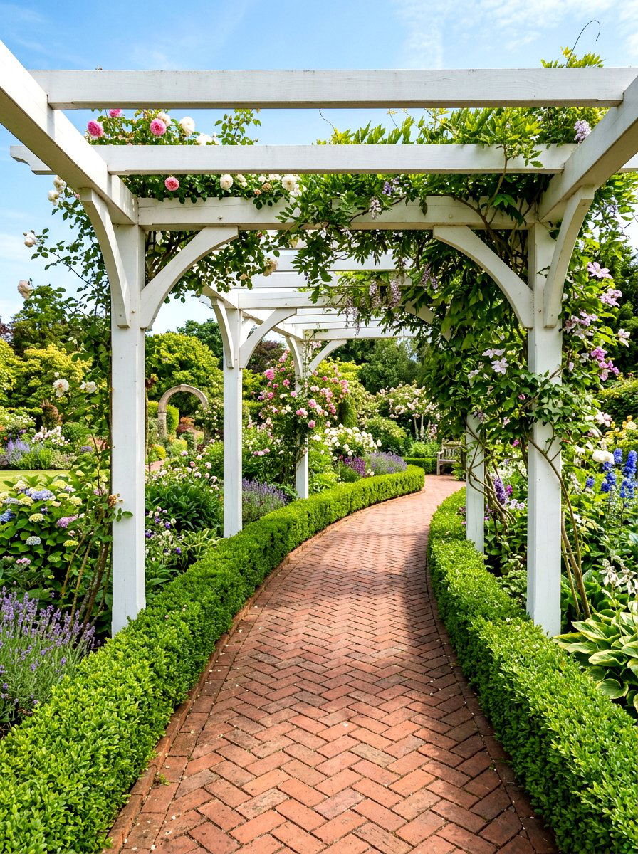 Traditional brick path pergola walkway - 30 pergola walkway ideas