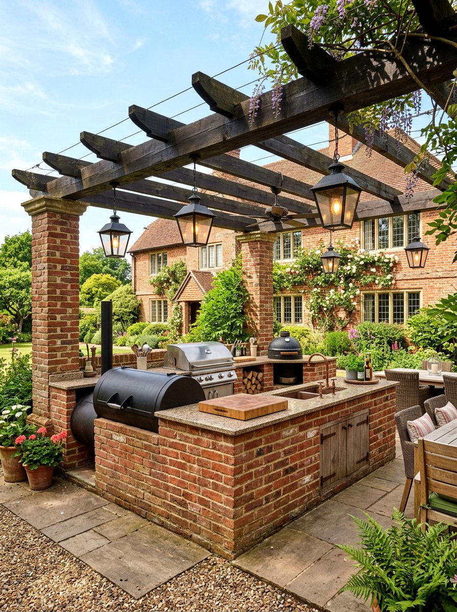 Traditional brick pergola kitchen - 30 pergola with kitchen ideas