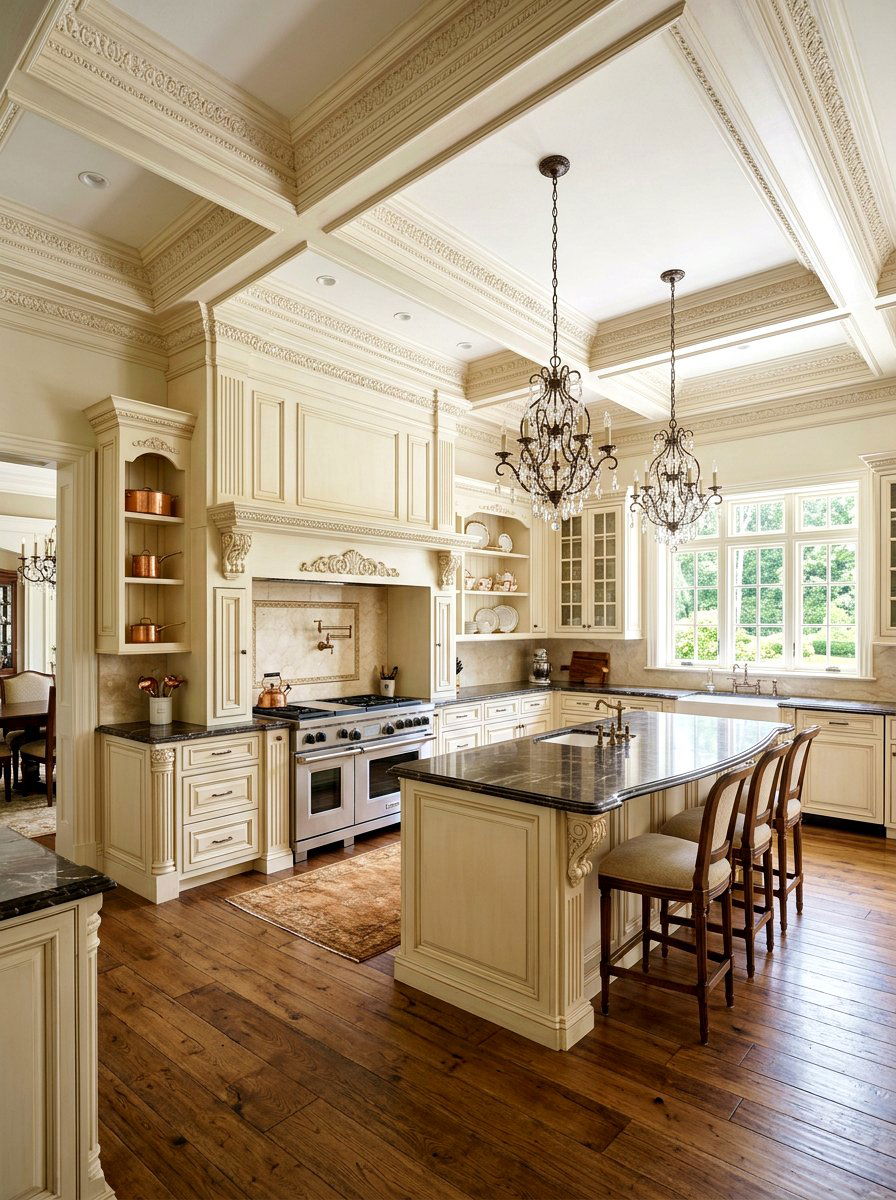 Traditional buttercream kitchen ornate molding - 30 buttercream kitchen ideas