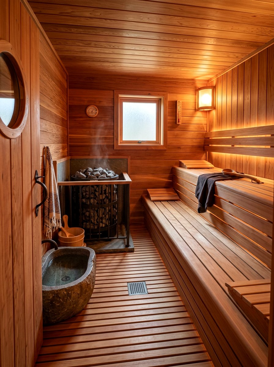 Traditional cedar wood sauna - 30 contrast therapy bathroom ideas