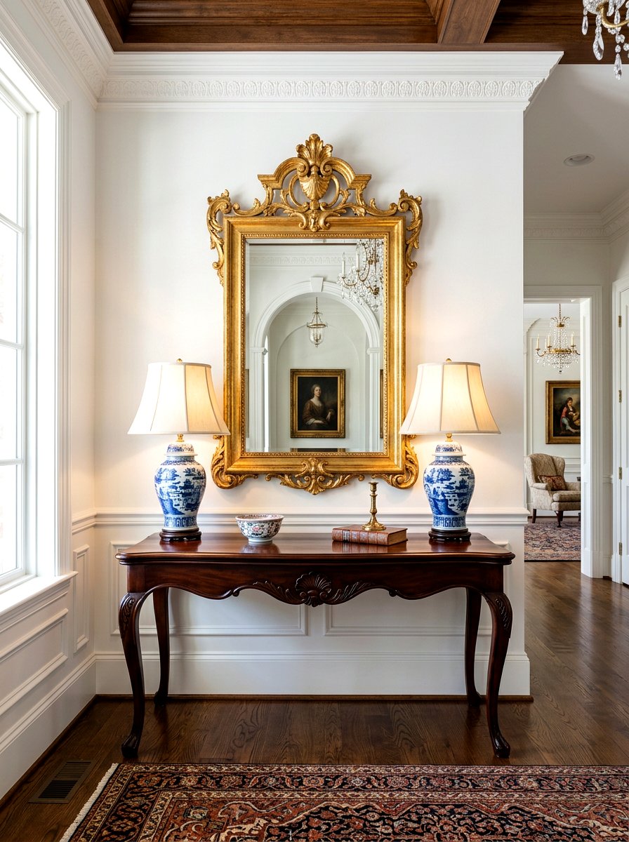 Traditional console table mirror - 30 entryway decor ideas