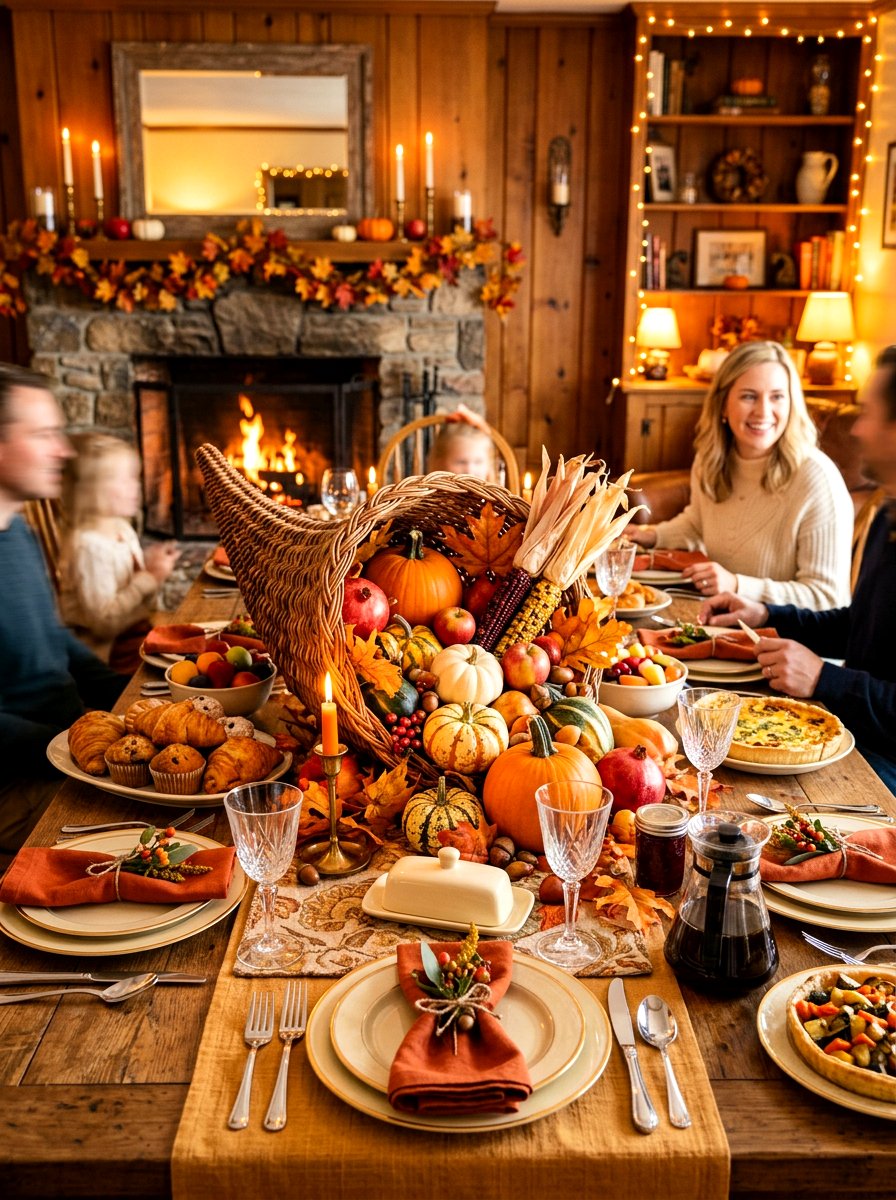 Traditional cornucopia brunch table - 30 Thanksgiving brunch table ideas