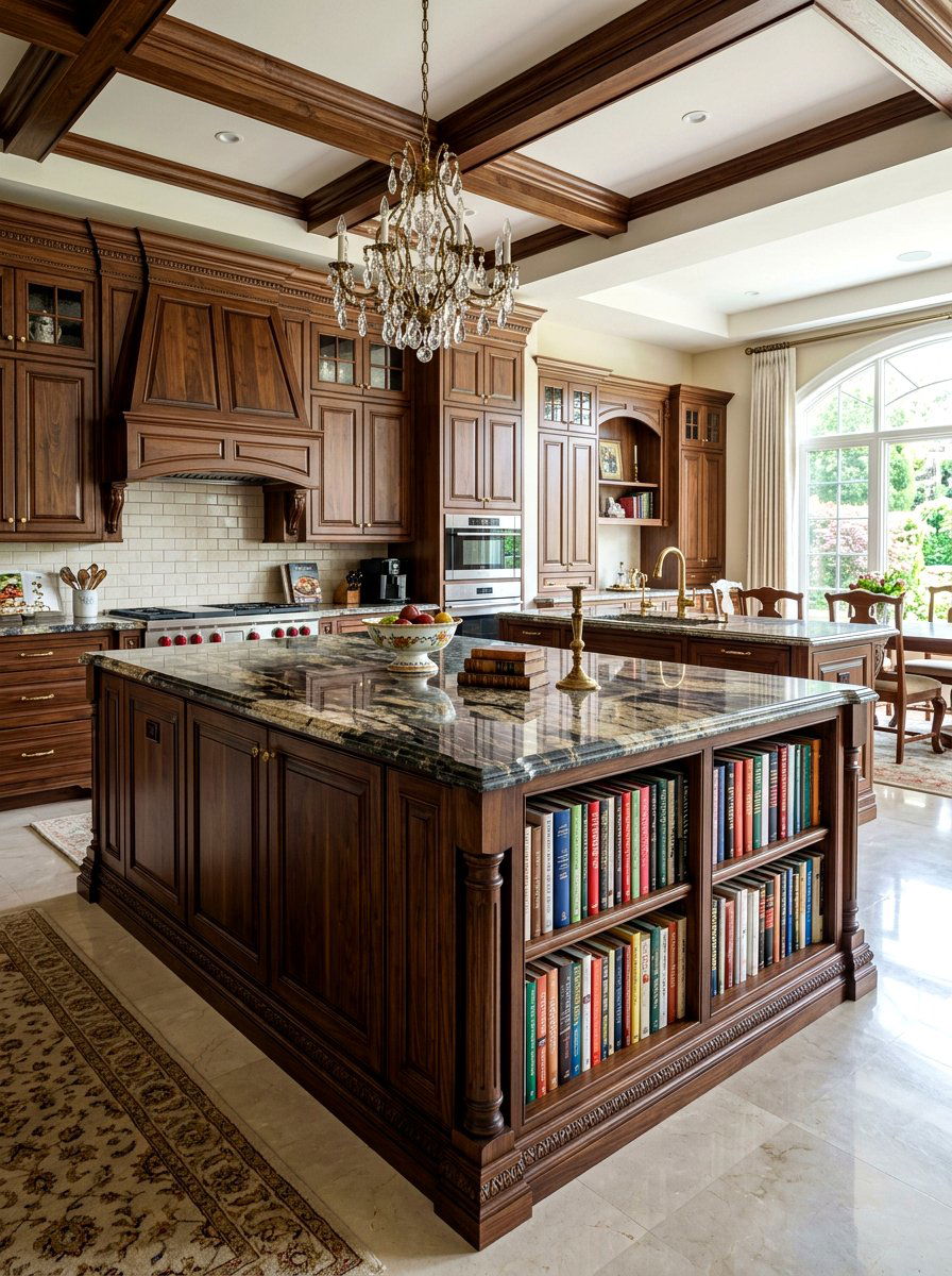 Traditional dark wood island bookshelf - 30 island bookshelf ideas