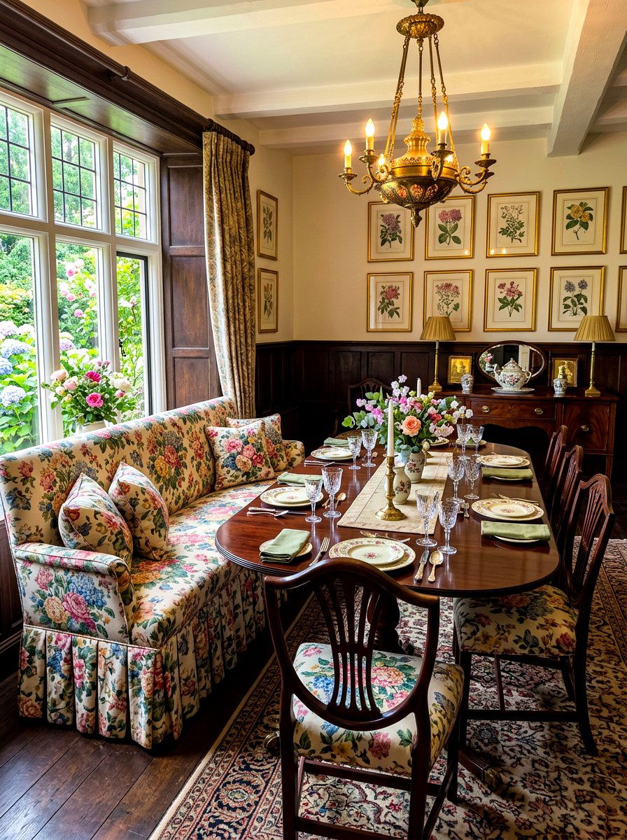 Traditional floral skirted dining bench - 30 skirted dining bench ideas