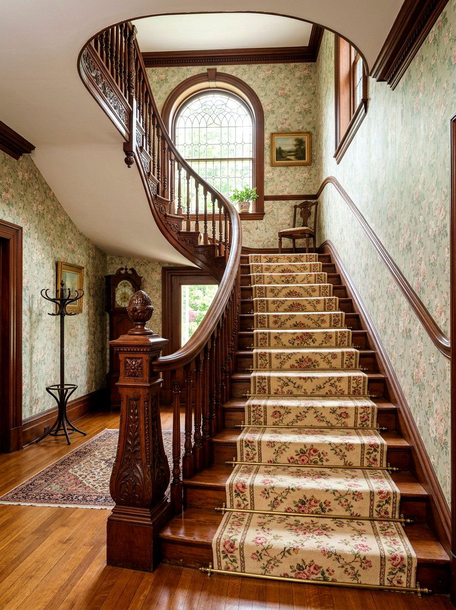 Traditional floral stair runner - 30 stair runner ideas