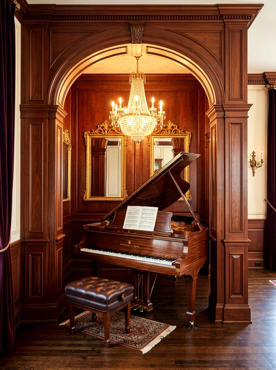 Traditional grand piano alcove - 30 piano living room ideas