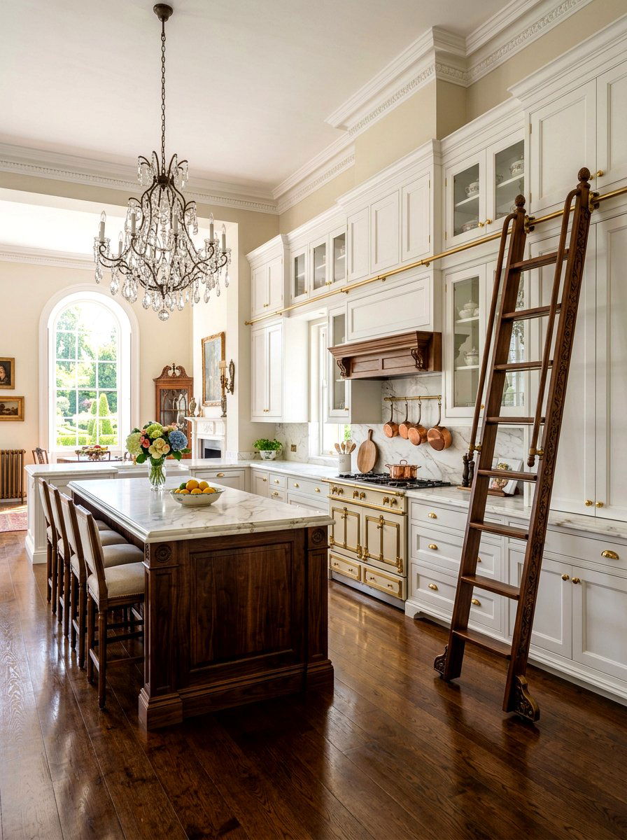 Traditional kitchen rolling ladder - 30 library ladder kitchen ideas