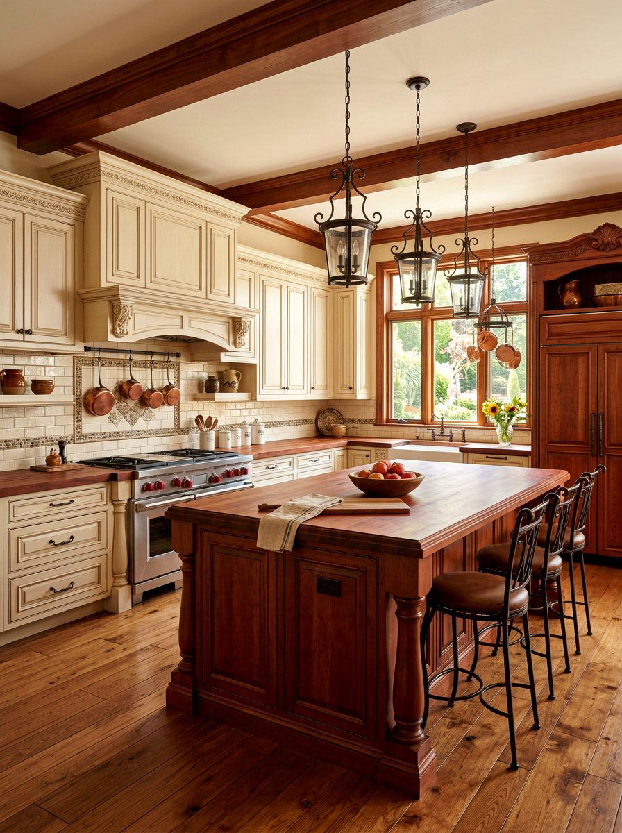 Traditional kitchen with cherry wood - 30 butcher block countertop ideas