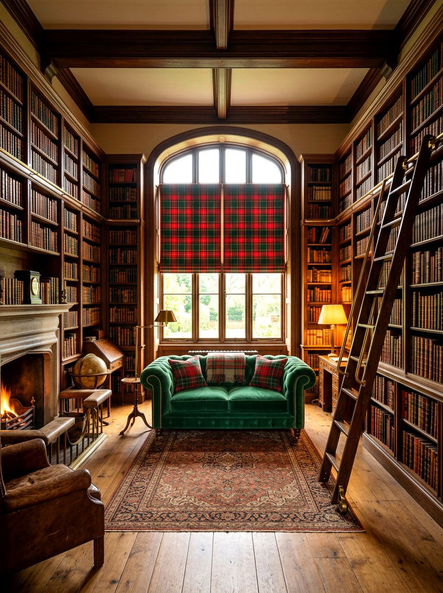 Traditional plaid library shades - 30 roman shade ideas