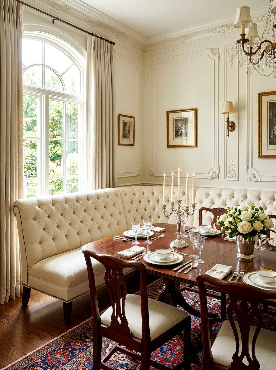 Traditional tufted banquette - 30 curved banquette dining ideas
