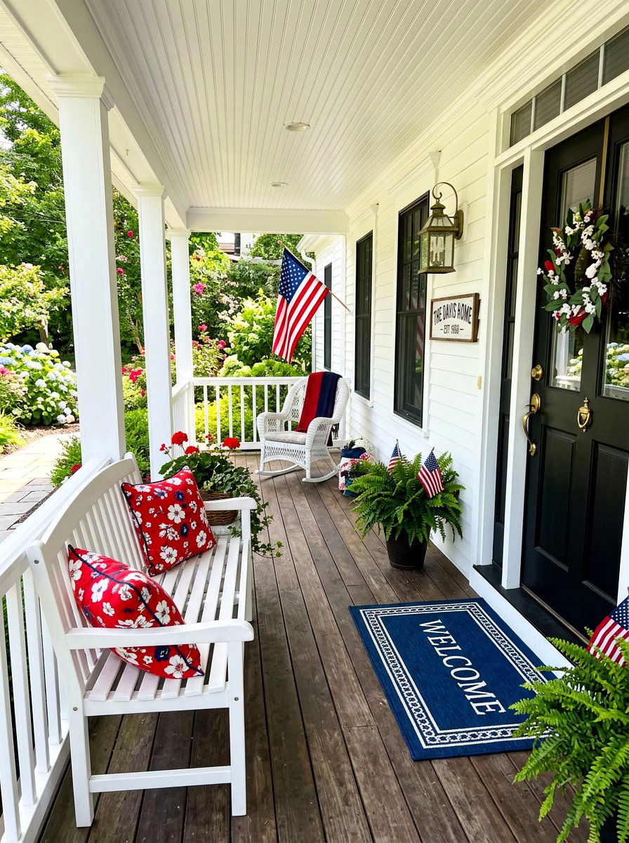 Traditional white porch bench - 30 loveseat porch seating ideas