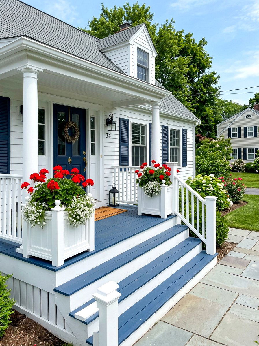 Traditional white wooden planters - 30 porch step planter ideas