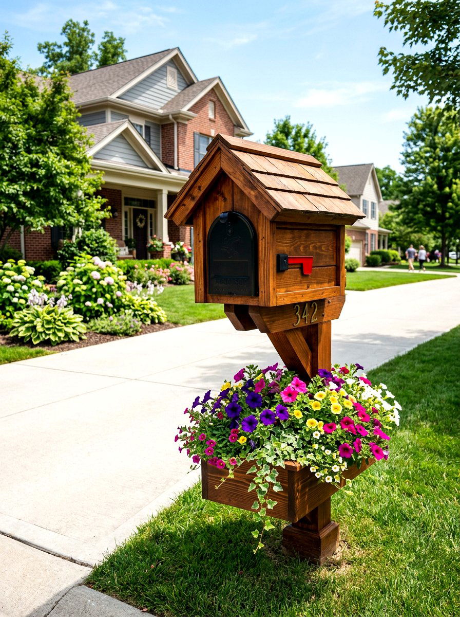 Traditional wood mailbox planter - 30 mailbox planter box ideas