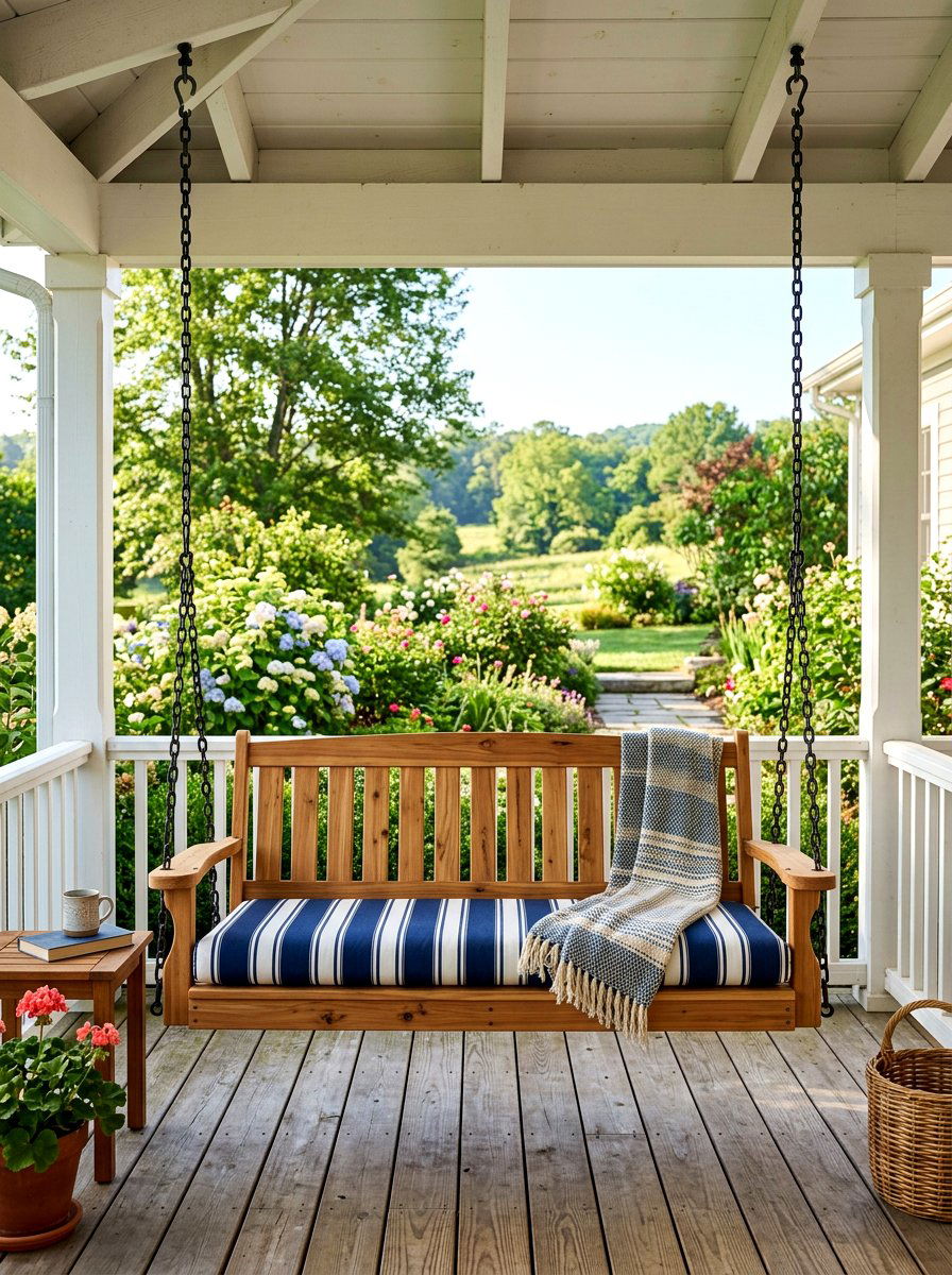 Traditional wooden porch swing - 30 front porch seating nook ideas