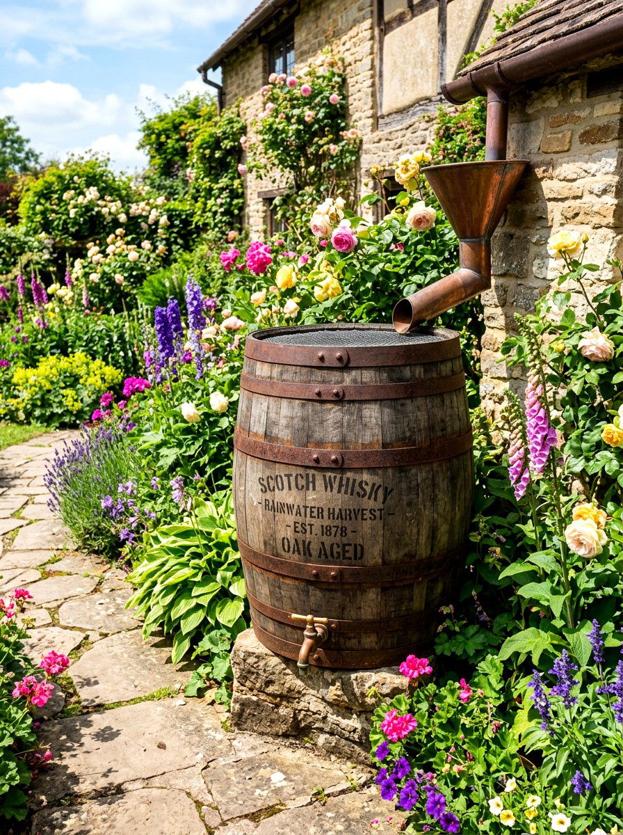 Traditional wooden whiskey rain barrel - 30 rain barrel ideas