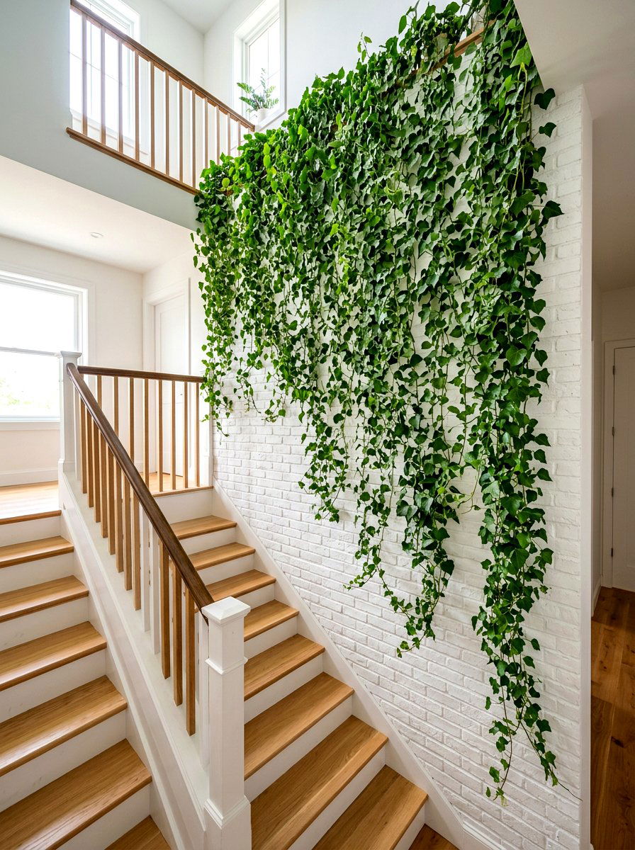 Trailing Ivy Stairwell Wall - 30 stair landing plant nook ideas