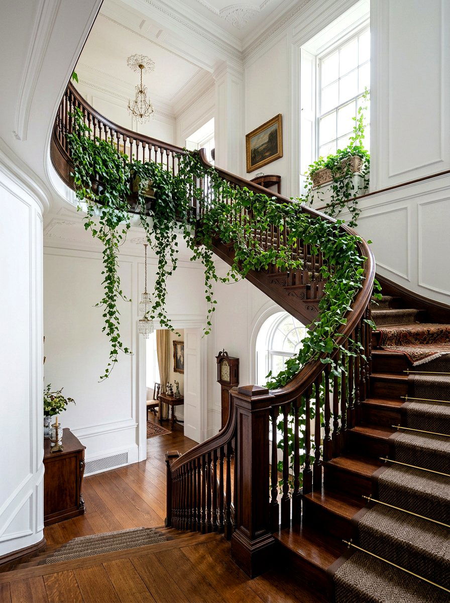 Trailing Ivy Steps - 30 staircase plant corner ideas