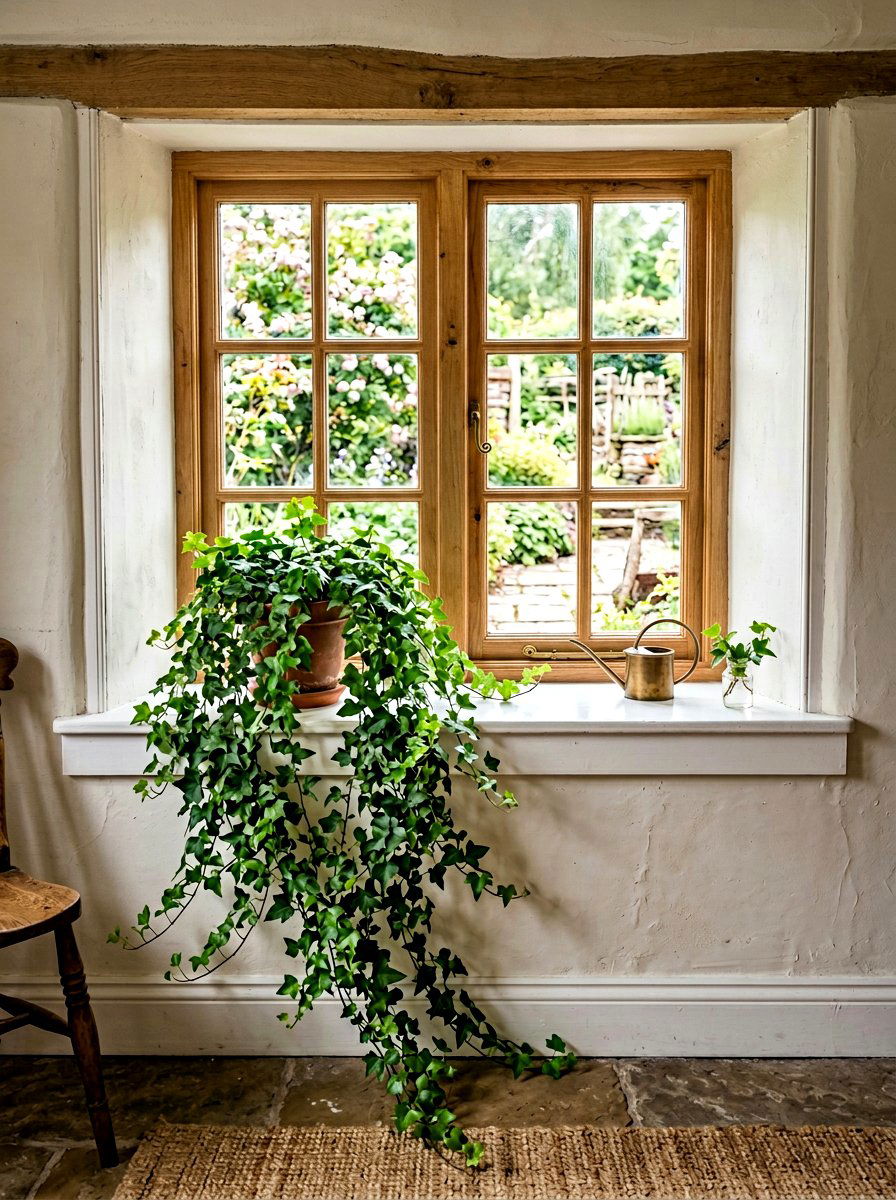 Trailing Ivy Window Display - 30 windowsill planter ideas