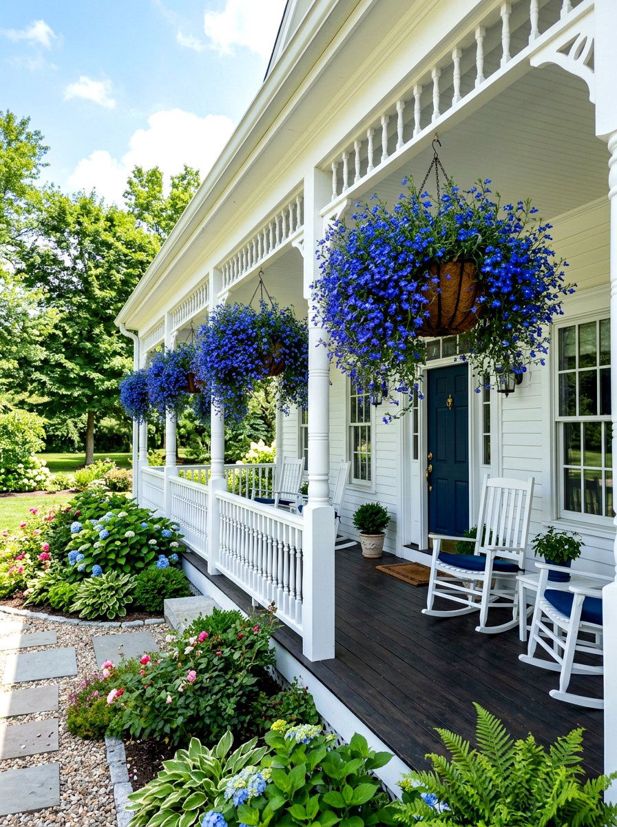 Trailing Lobelia Hanging Basket Garden - 30 blue flower garden ideas