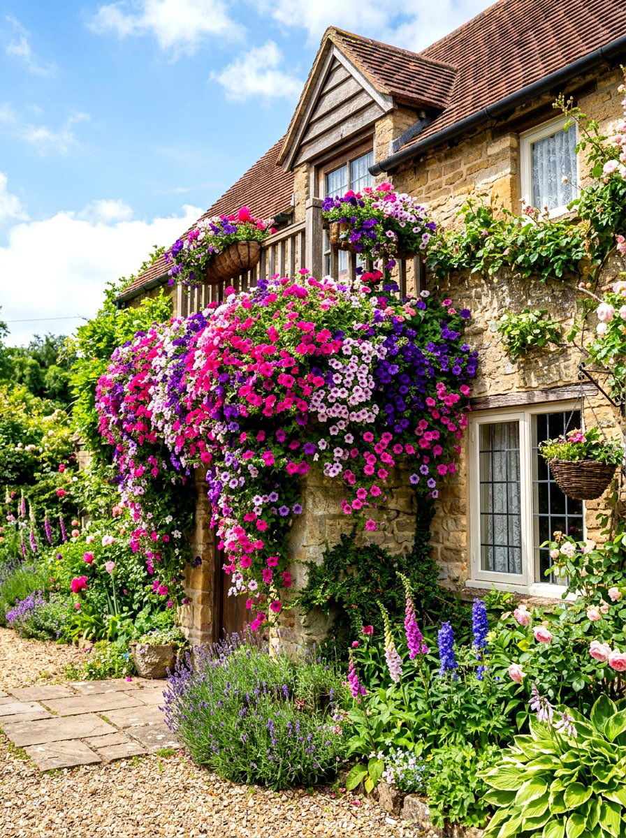 Trailing Petunia Railing Display - 30 flower box railing ideas