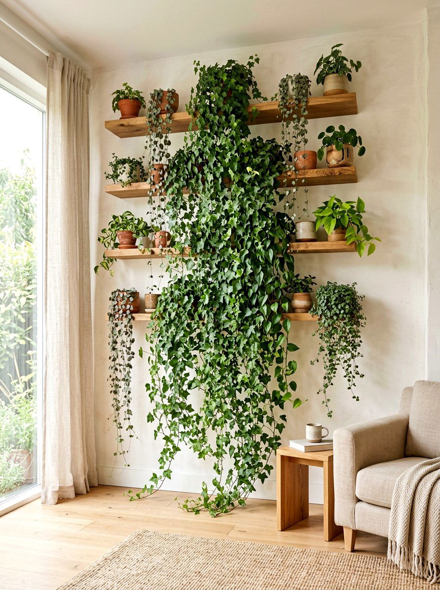 Trailing Plant Wall - 30 plant corner styling ideas