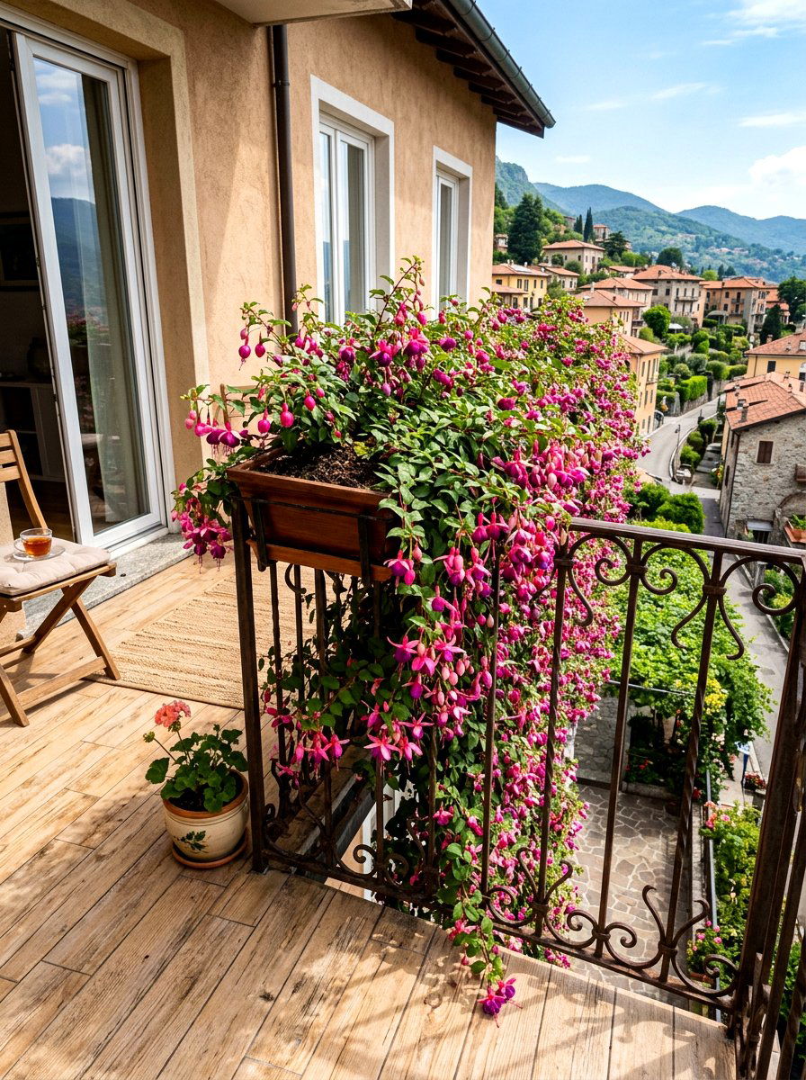 Trailing flower balcony box - 30 balcony flower box ideas