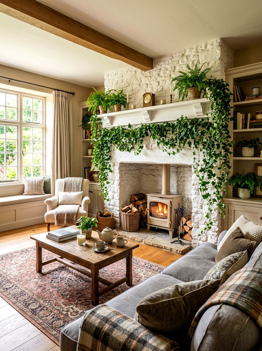 Trailing ivy fireplace - 30 indoor plant decor ideas