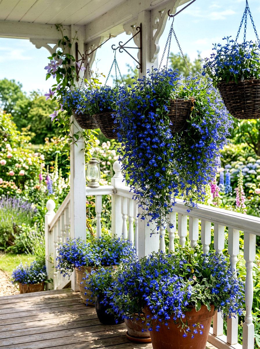 Trailing lobelia pots - 30 porch container garden ideas