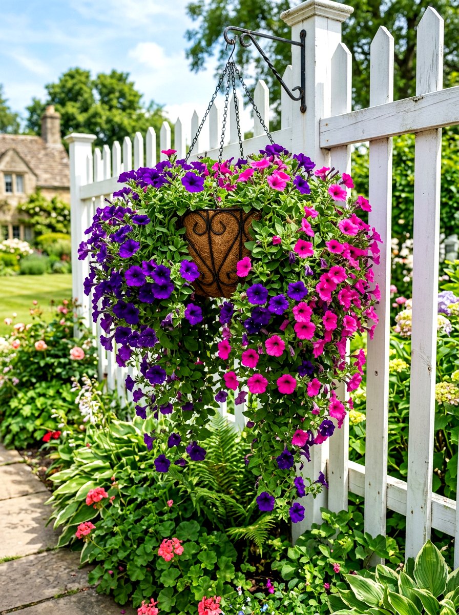 Trailing petunia hanging basket - 30 hanging flower basket ideas