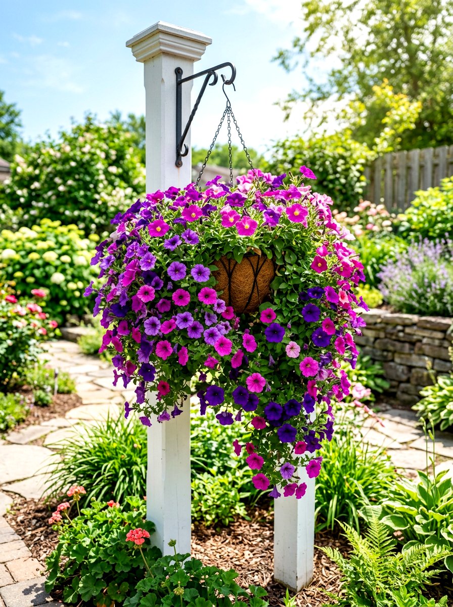 Trailing petunia pot - 30 hanging container garden ideas