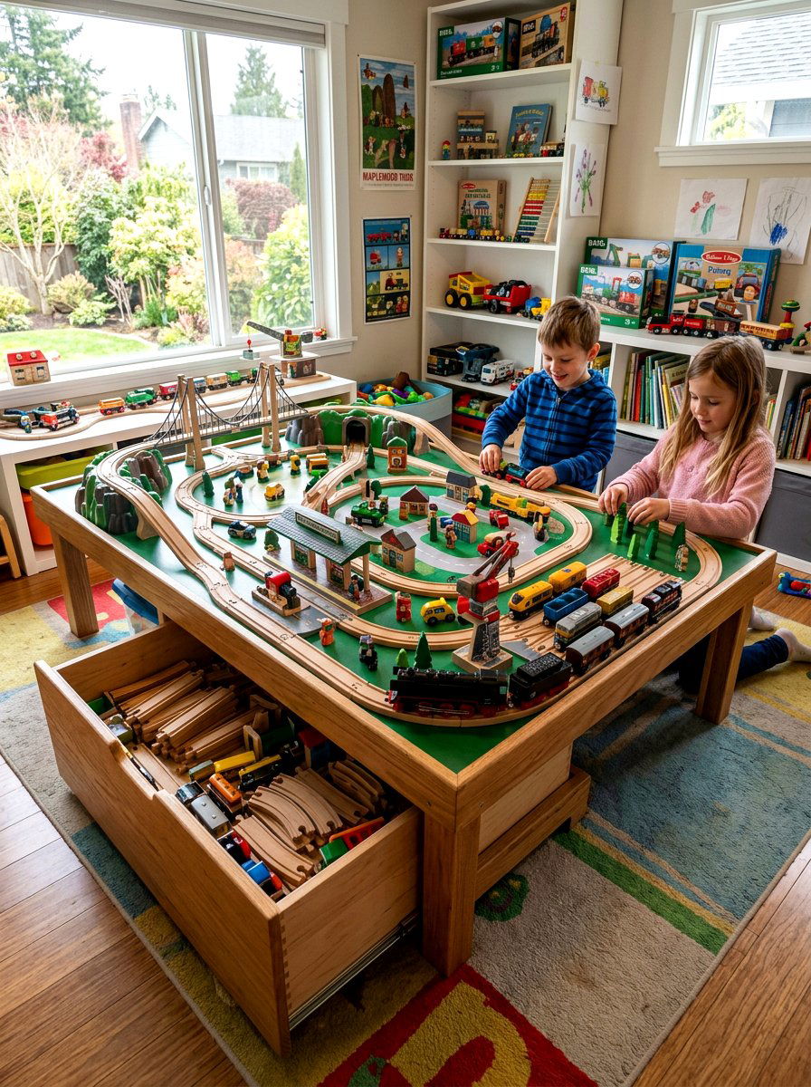 Train Table - 30 toy library playroom ideas