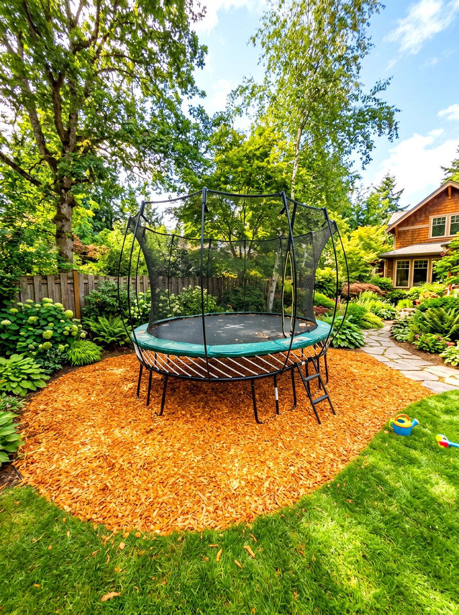 Trampoline cedar chips - 30 trampoline landscaping ideas