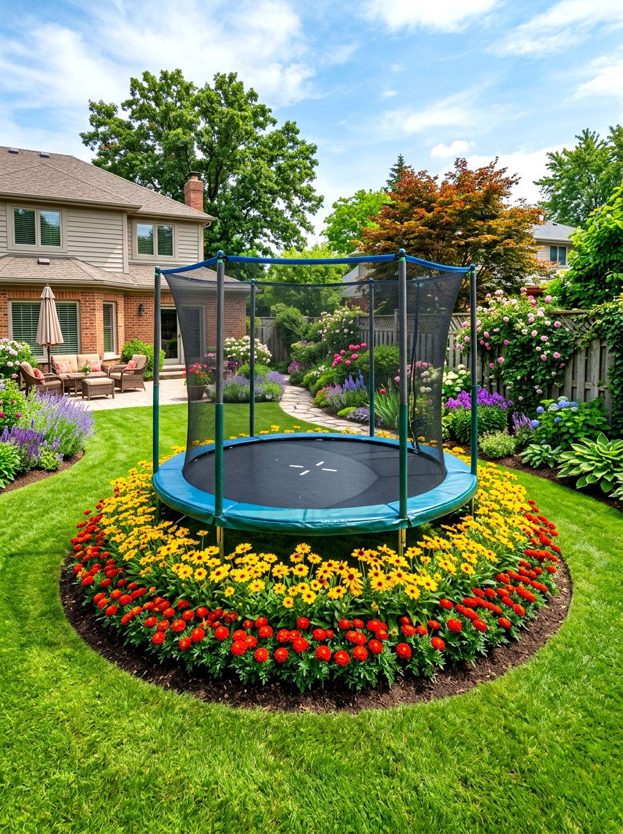 Trampoline flower bed - 30 trampoline landscaping ideas