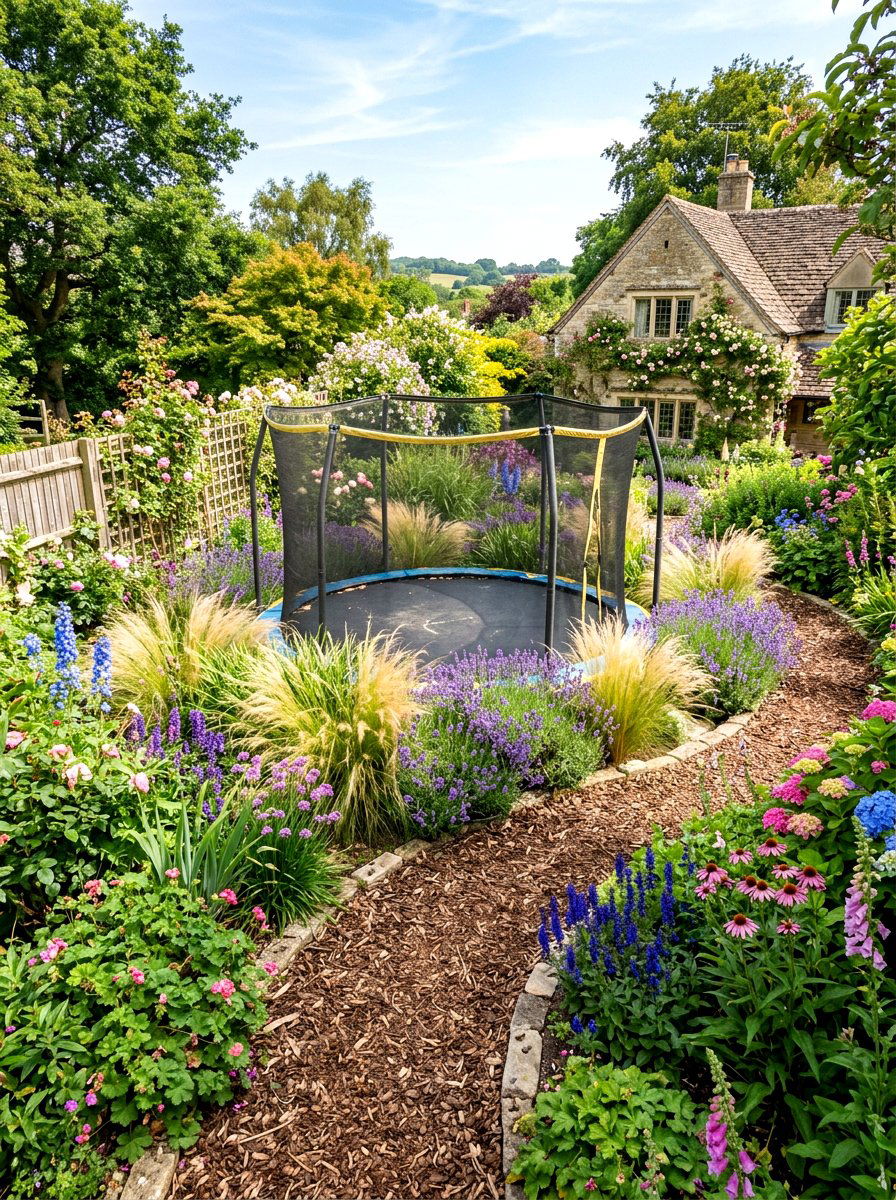 Trampoline garden border - 30 trampoline landscaping ideas