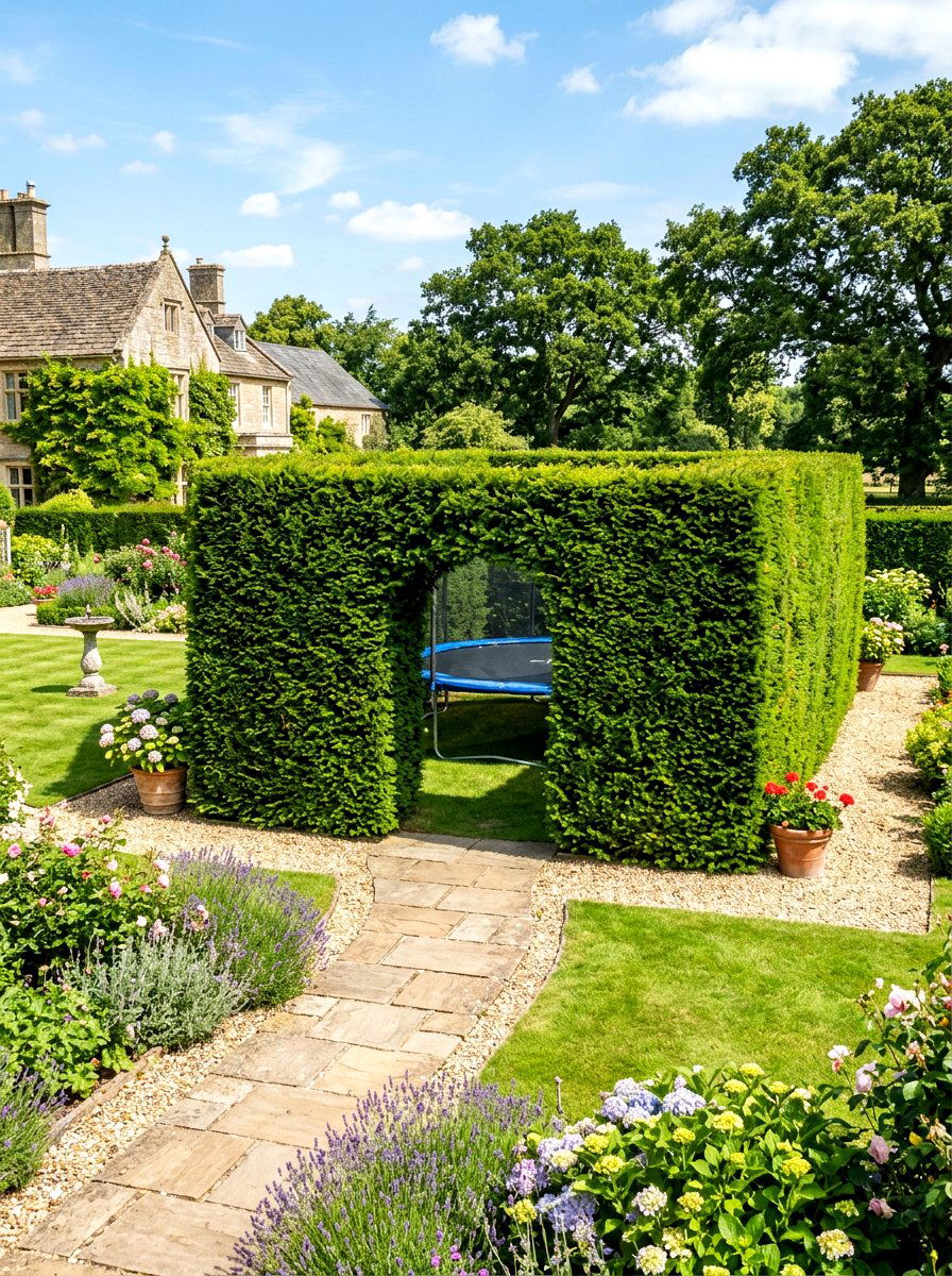 Trampoline hedge screen - 30 trampoline landscaping ideas