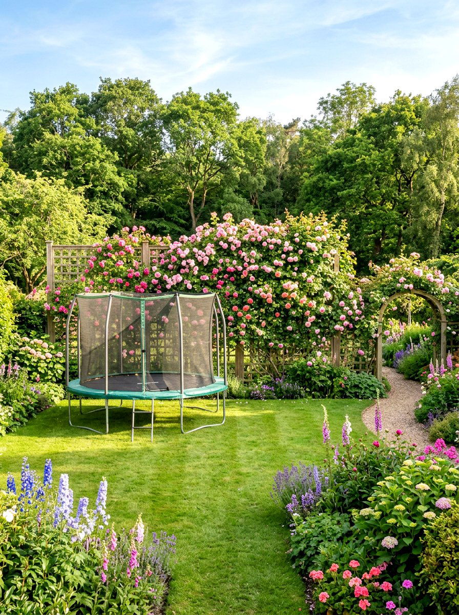 Trampoline trellis wall - 30 trampoline landscaping ideas