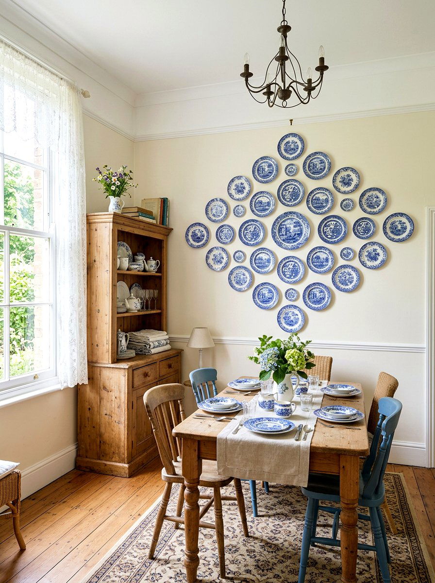 Transferware Plate Wall - 30 thrifted decor styling ideas