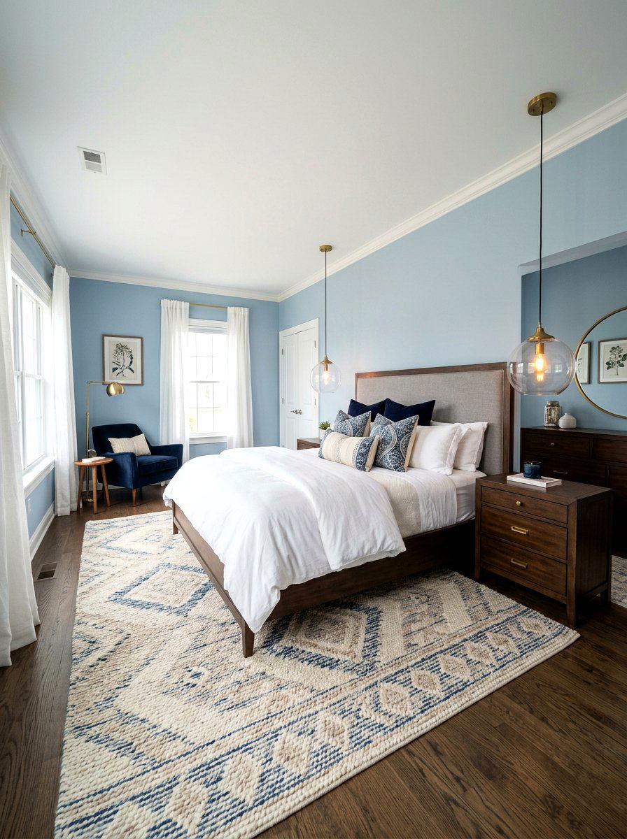 Transitional Bedroom With Globe Pendant Light - 30 bedroom lighting ideas