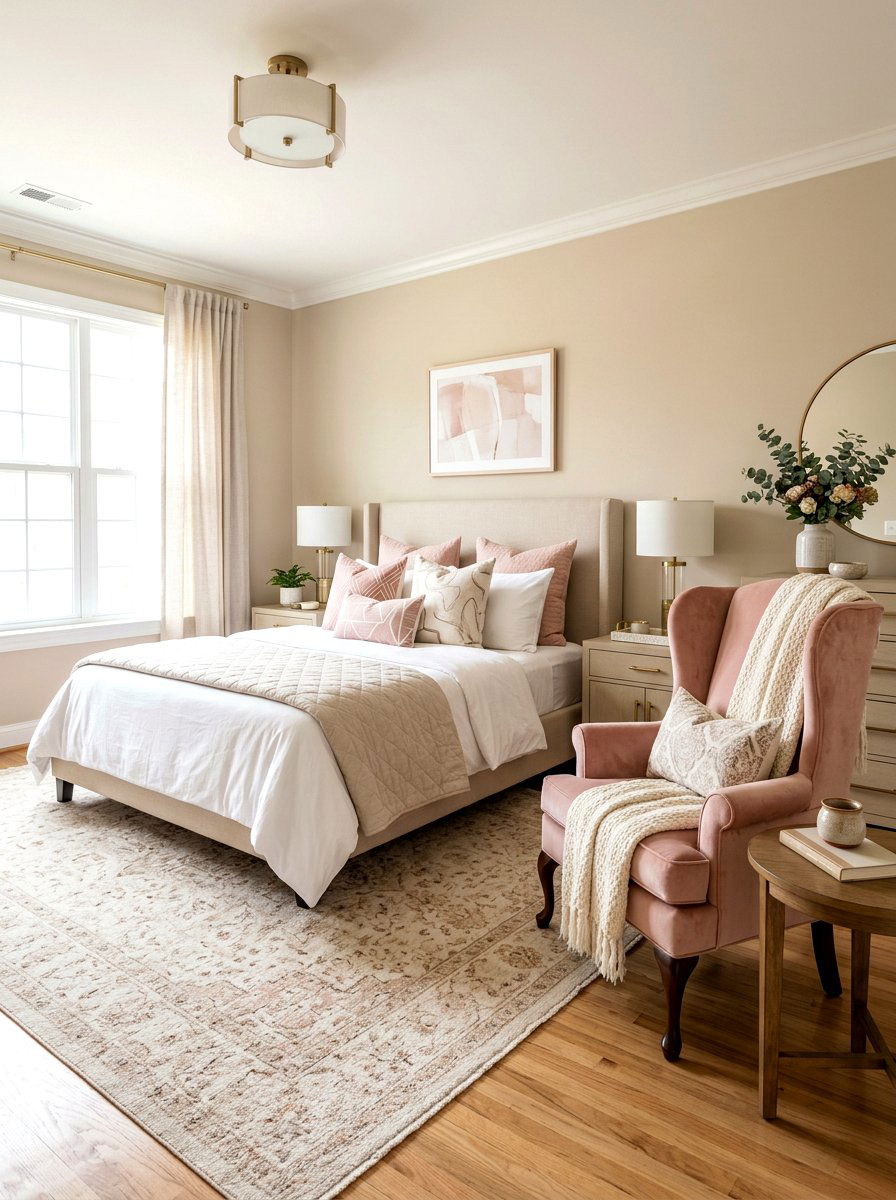 Transitional Beige Bedroom - 30 blush and beige bedroom ideas