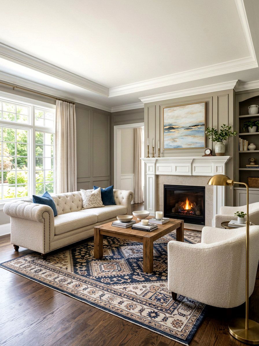 Transitional Boucle Family Room - 30 boucle living room ideas