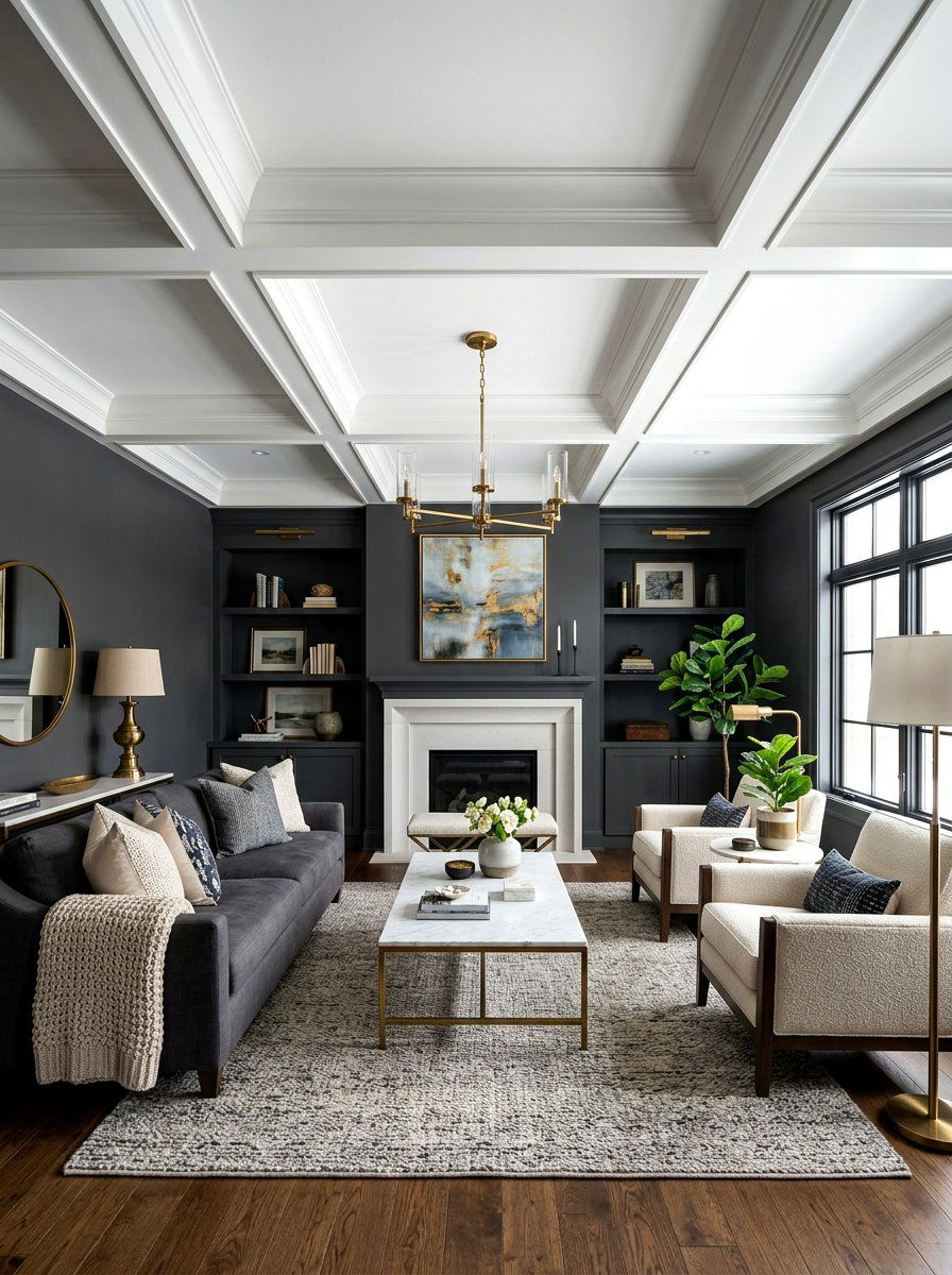 Transitional Coffered Ceiling Living Room - 30 coffered ceiling living room ideas