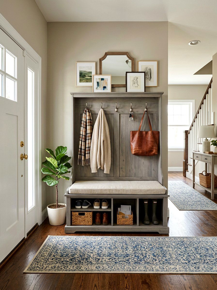 Transitional Entryway Bench With Hooks - 30 entry bench and hooks ideas
